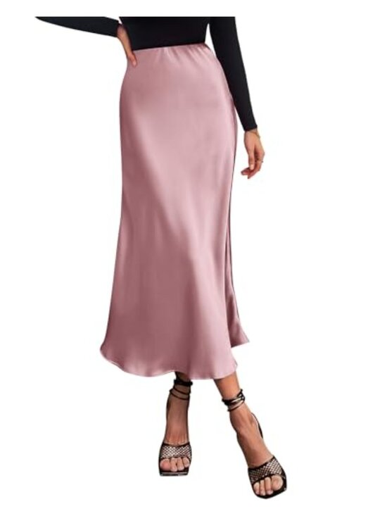 Dresses & Skirts - High Waist Midi Satin Skirt Flowy A-Line Silk Skirts for Women